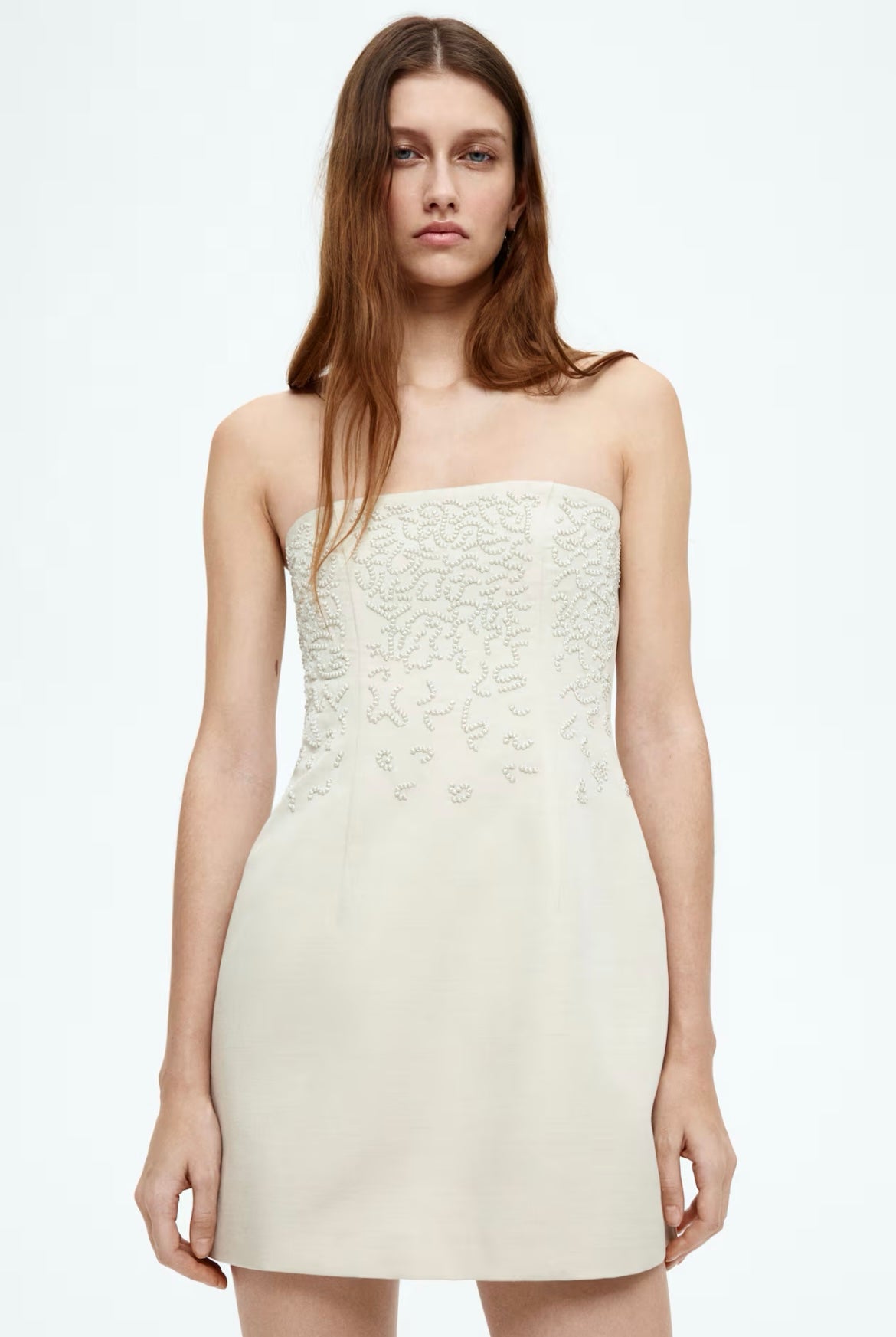 Ivory Sculpted Embroidered Mini Dress
